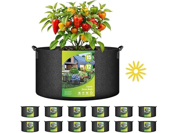 Simple Deluxe 12 Pack 15 Gallon Grow Bags