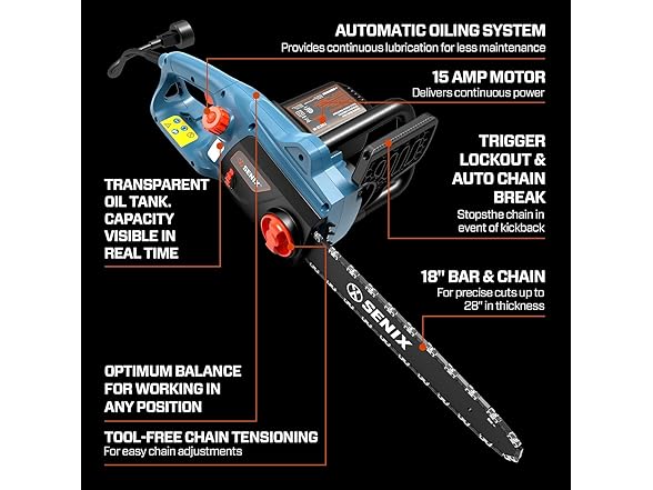 18" SENIX Corded Chainsaw
