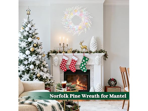 24 Inch Norfolk Pine Wreath with Lights