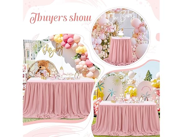 QueenDream Dusty Rose 6ft Table Skirt for Rectangle Table