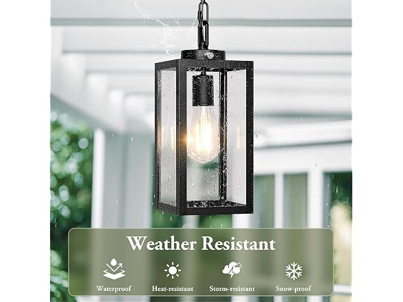 BesLowe Dusk to Dawn Outdoor Pendant Light, Black