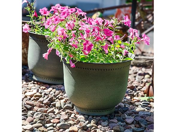 Sunnydaze DRV-1822 Michael Metal Planter, 2 Pc Set, Matte Sage