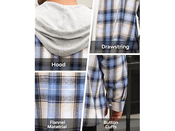 Apcki Men Hoodie Shirt Long Sleeve Flannel Shirt
