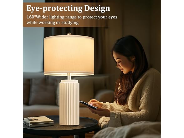 TOBUSA Beige 23.5" Modern Ceramic Table Lamps Set of 2
