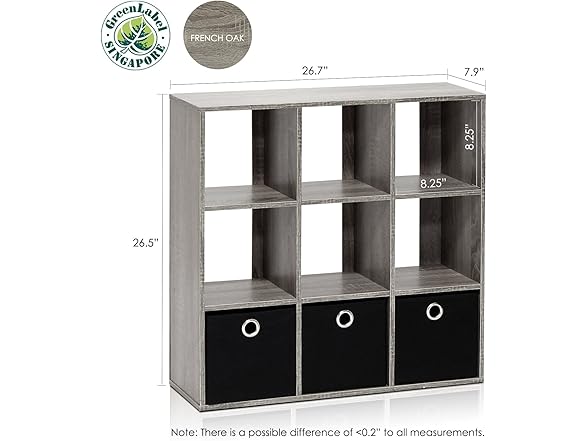 Furinno Simplistic 9-Cube Organizer with Bins
