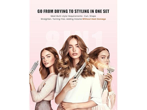 Tqcir 8 in 1 Hot Air Styler Pink