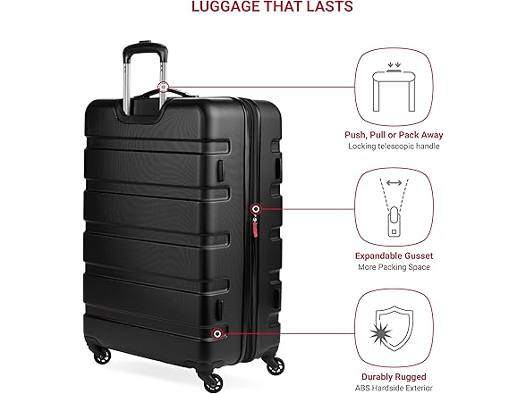 SwissGear 7366 Signature Hardside Luggage Weekender Tote, Black, 2-Piece Set 
