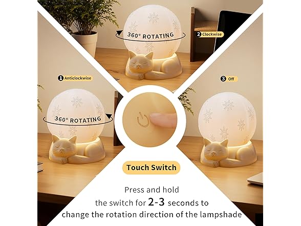 WISUCL Touch Control Rotating Cat Lamp