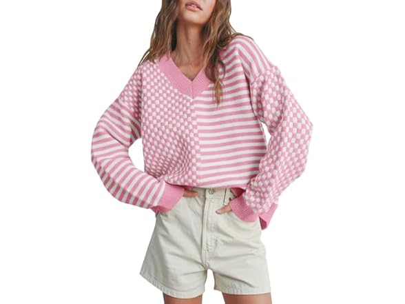 Women’s Checkered Striped Knit Sweater