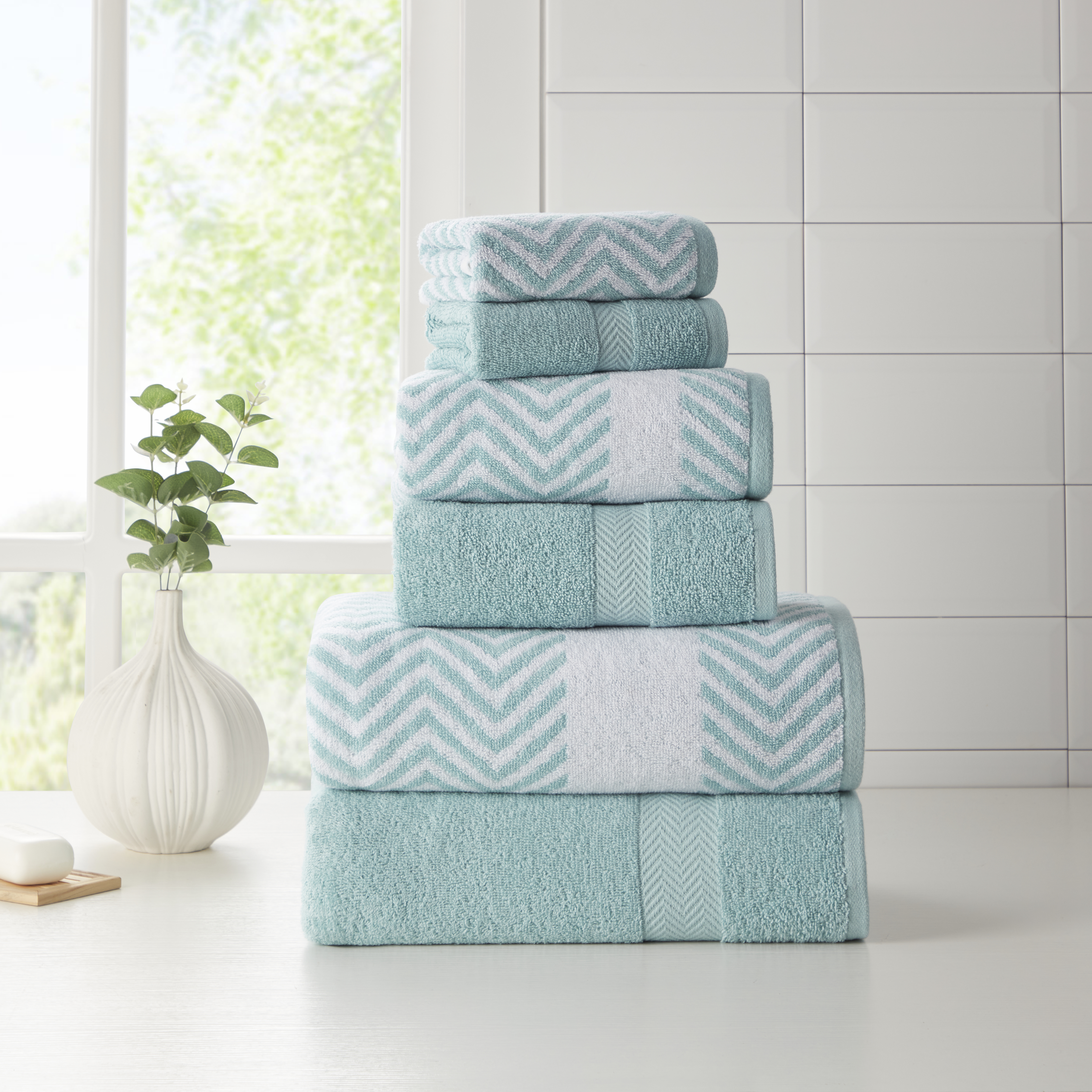6 Piece Chevron Jacquard Towel Set - Gallery 25