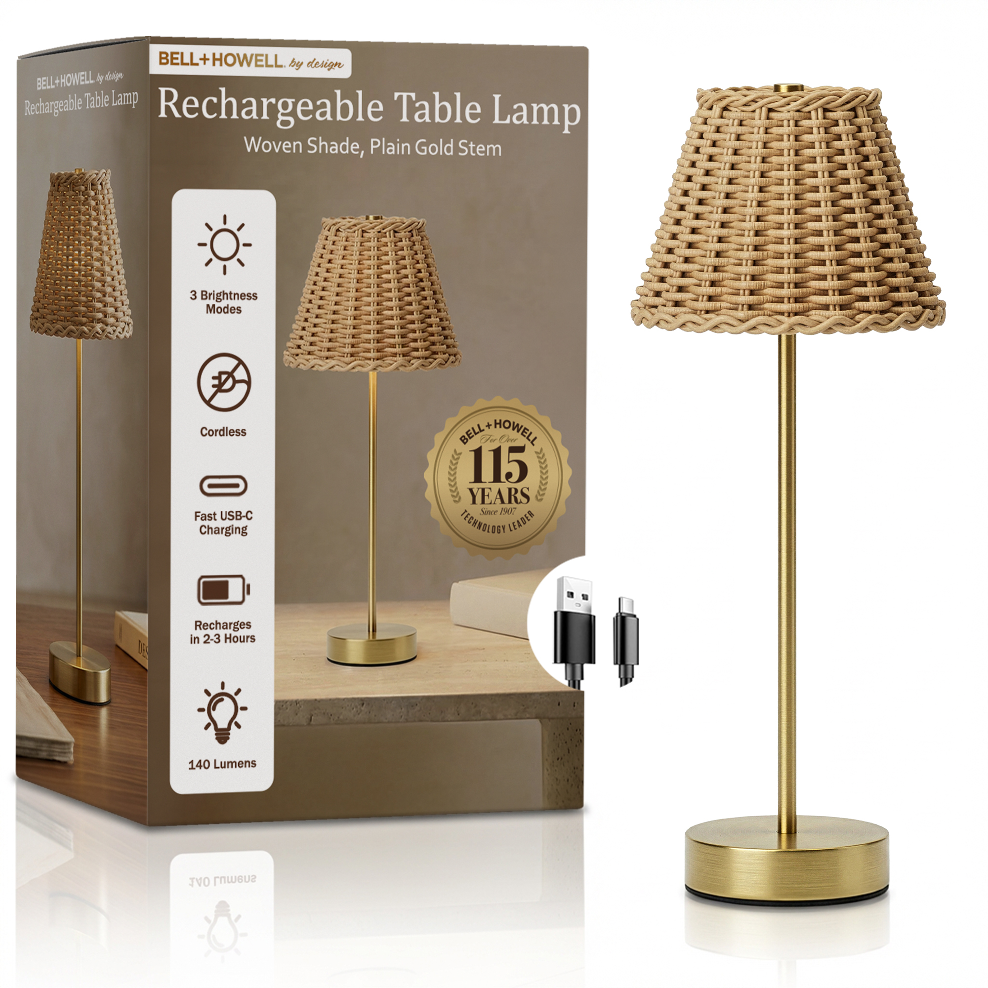 Gold Base Woven Shade Smooth Lamp - Gallery 12