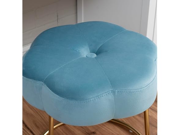 Linon Talulah Light Blue and Gold Vanity and Accent Stool