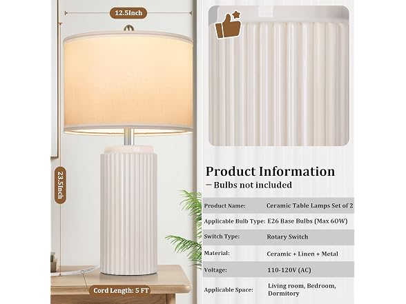 TOBUSA Beige 23.5" Modern Ceramic Table Lamps Set of 2