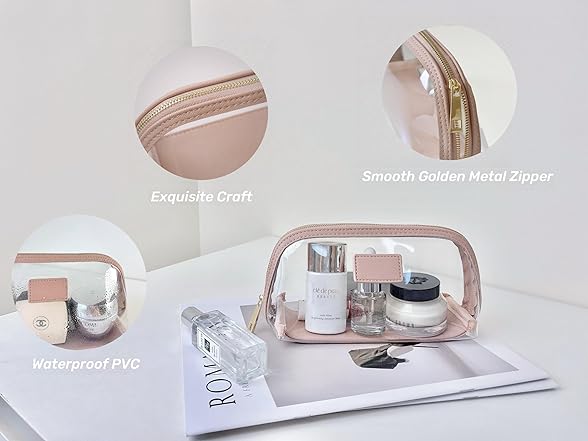 CONLINGDA Clear Makeup Bag,  (Pink, Small)