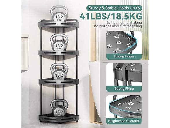 Binecer Corner Shower Caddy Stand, 4 Tier