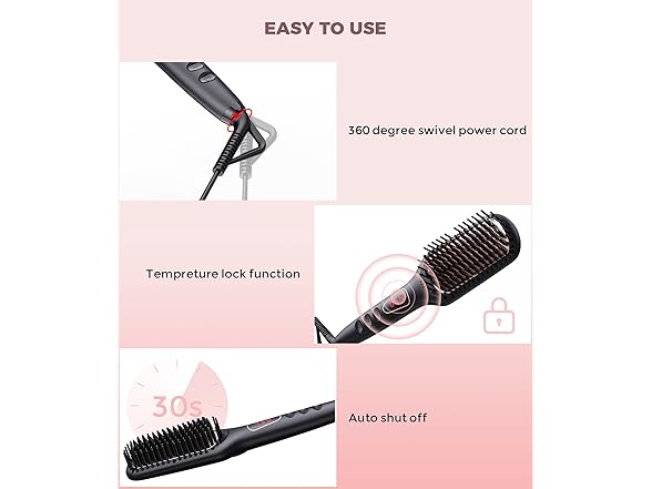 MEGAWISE Pro Ceramic Ionic Hair Straightener Brush for Home Salon