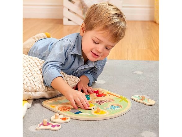 B. toys B. toys – Stomping Dinos – Wooden Peg Pu