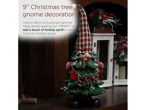 Alpine Corporation 28" Christmas Tree Merry Gnome Statue