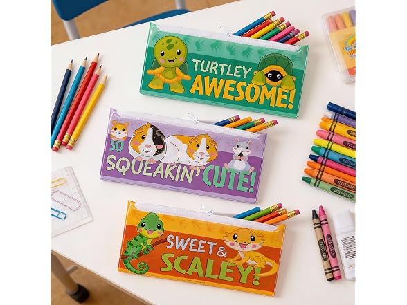 Fun Express Classroom Pets Pencil Cases - 12 Pc