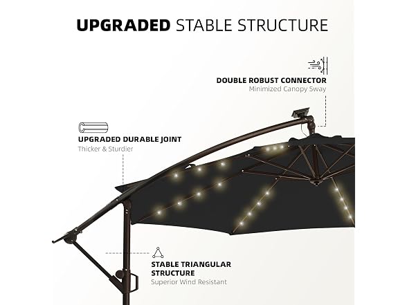 wikiwiki 10ft Solar LED Offset Cantilever Patio Umbrella