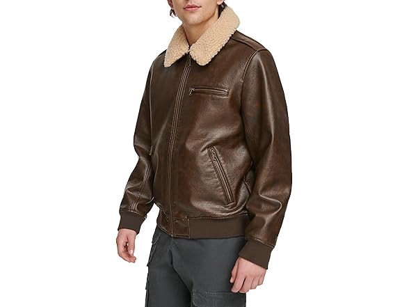 Levis Mens Faux Leather Bomber w/ Collar