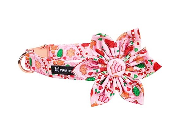 Maca Bates Christmas Pink Dog Collar with Fl