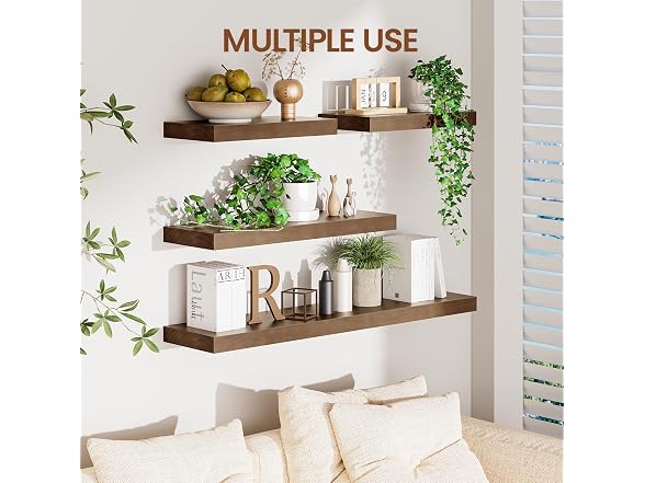 Heimlove Walnut Floating Shelves 36"L, 8" Deep Set of 2
