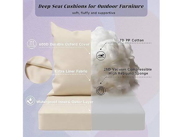 White Patio Chair Cushions 24"x24"