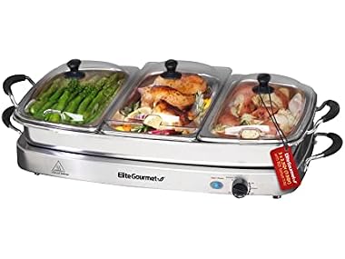 $39.99, Was $129.99, 69% Off! Elite Gourmet Triple 3 x 2.5 Quart Trays Buffet Server dealfomo