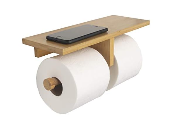 Natural Bamboo Double Dual Toilet Paper Holder