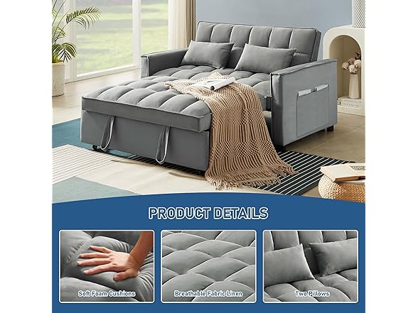 SumKea 55'' 3-in-1 Futon 2-Seater Loveseat Pull Out Couch
