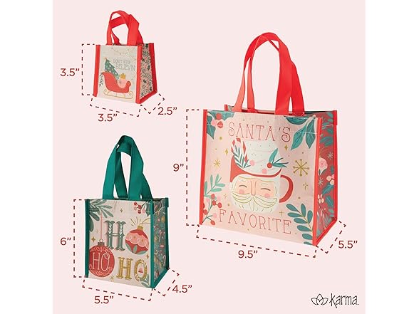 Karma Karma Holiday Reusable Small Gift Bags - Tote Bag and