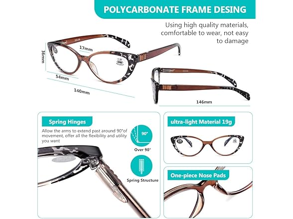 4 PACK Cat Eye Reading Glasses