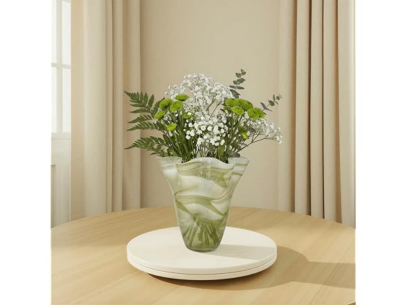 Creative Co-Op Round Hand-Blown Glass Ruffled Vase