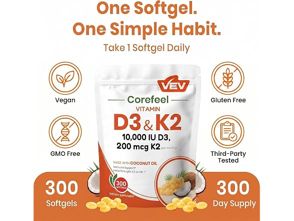 VEV Vitamin D3 K2 Softgels