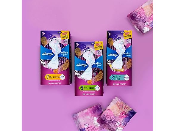 Always Radiant Feminine Pads For Women, Size 3 22-Ct