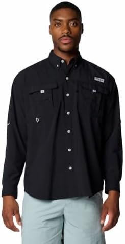 Columbia Mens PFG Bahama II Long Sleeve Fishing Shirt, Black, Large