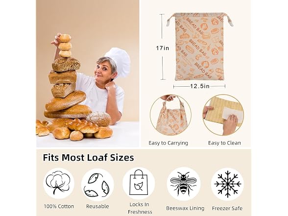 GDDAY Beeswax Bread Bags, 2 Pack XL