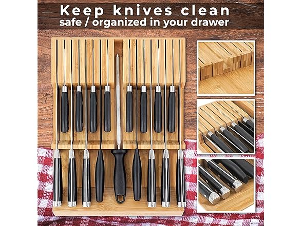 16 Knife Bamboo Drawer Organizer