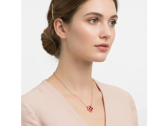 Clover CZ Halo Necklace - Red