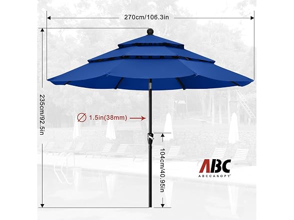 ABCCANOPY 3 Tiers Patio Umbrella 9ft Blue