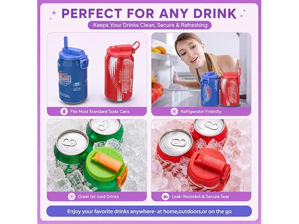 DIPESI Soda Can Lids w/ Straws, 6 Pack