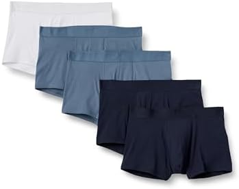 Amazon Essentials Men's Cotton Jersey 5" Boxer Brief, Pack of 5, Navy Blue/Blue/White, X-Small