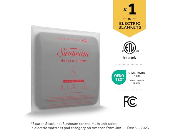 Sunbeam 50inx60in Heated Throw Blanket Gray