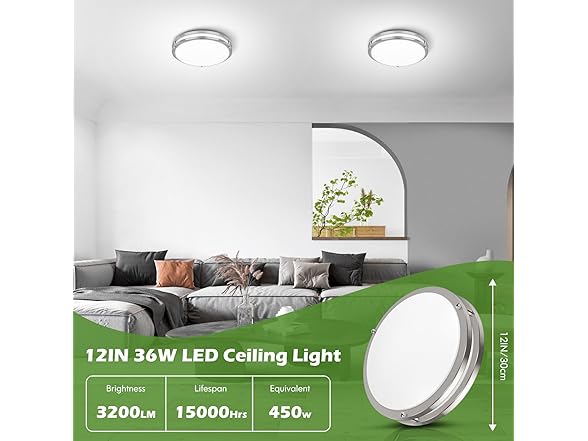 GoBright 2Pk 12" LED Ceiling Light, Nickel