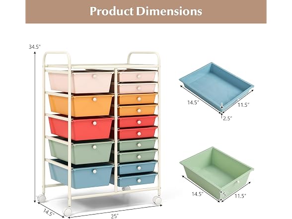 LUARANE Rolling Cart with 15 Drawers