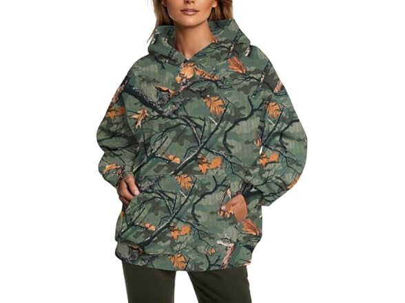 peassa Womens Camo Fleece Hoodie