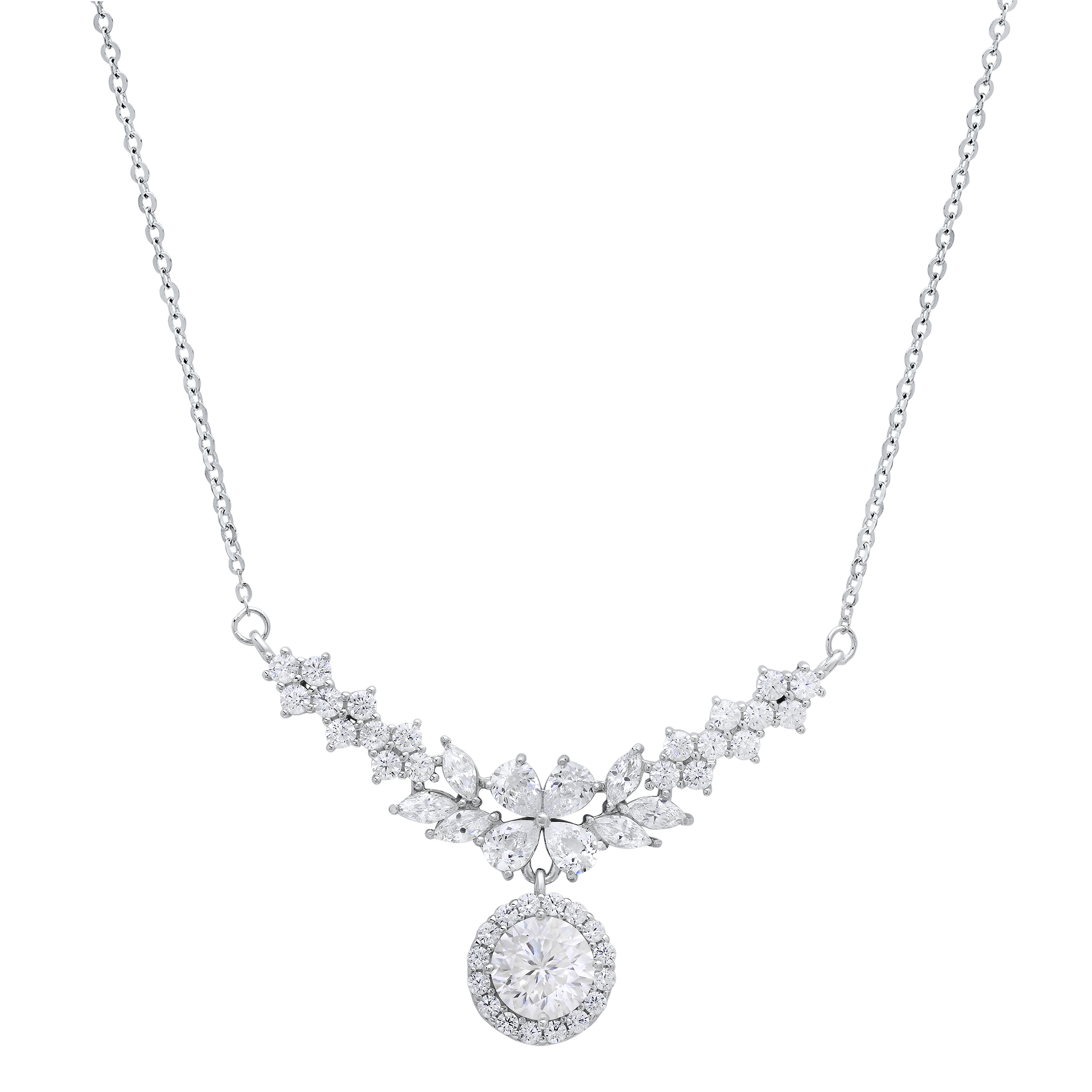 Moissanite Diamond Floral Drop Necklace - Gallery 5