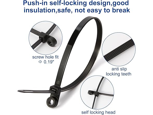 120Pcs 12" Zip Ties w/Screw Holes Blk