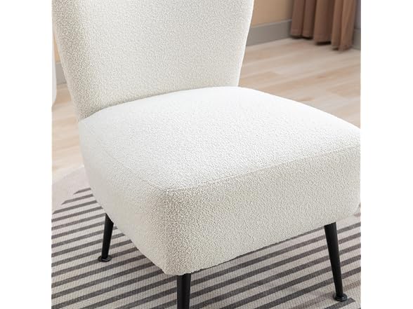 Armless Accent Chair, Upholstered, Beige